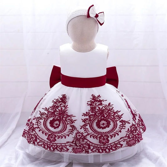 Fancy bow white and red dress