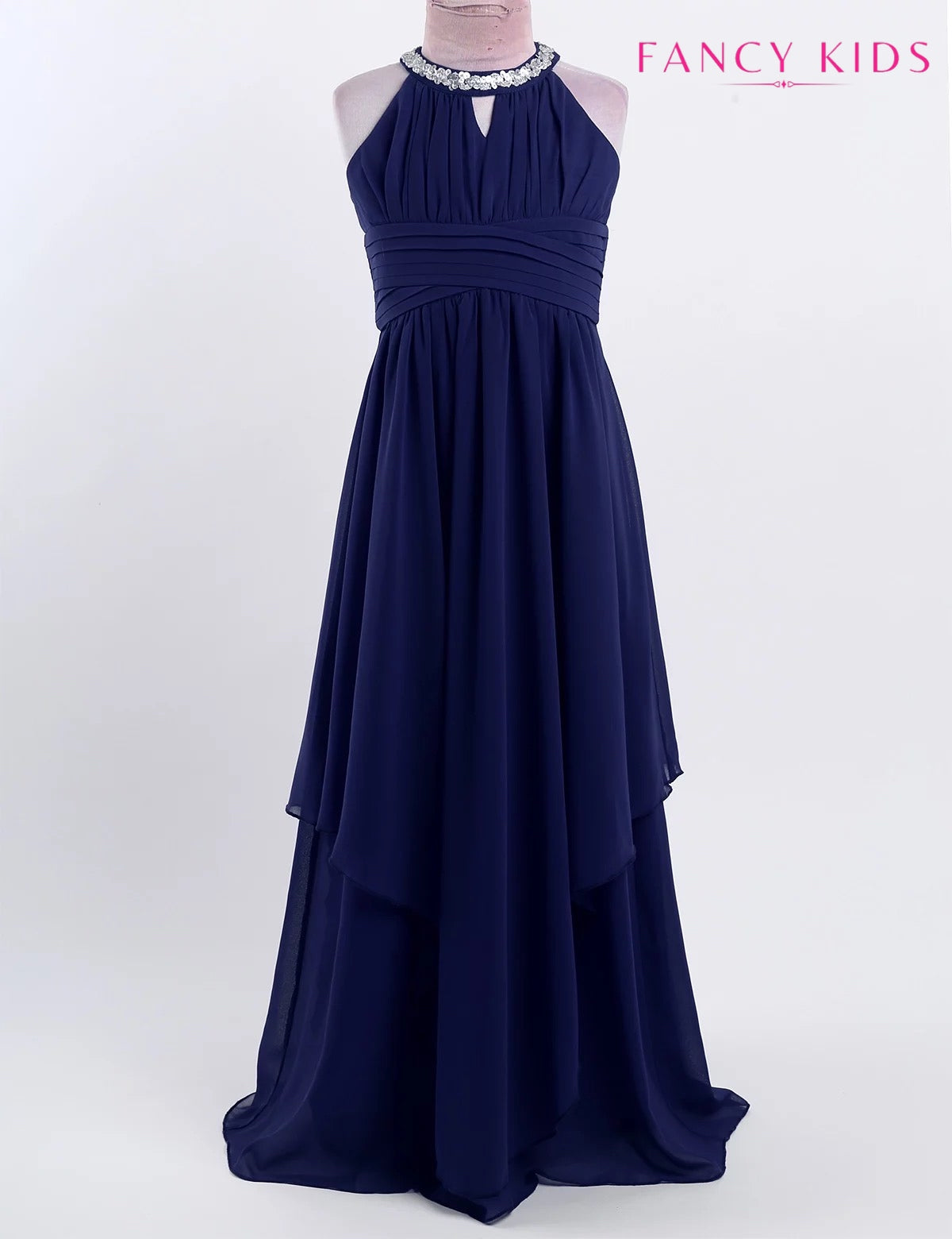 Navy blue halter neck flower girl dress-Navy blue