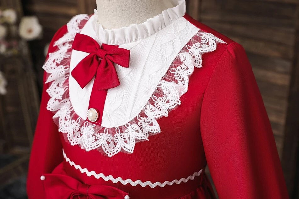 Red and white long sleeve Lolita dress