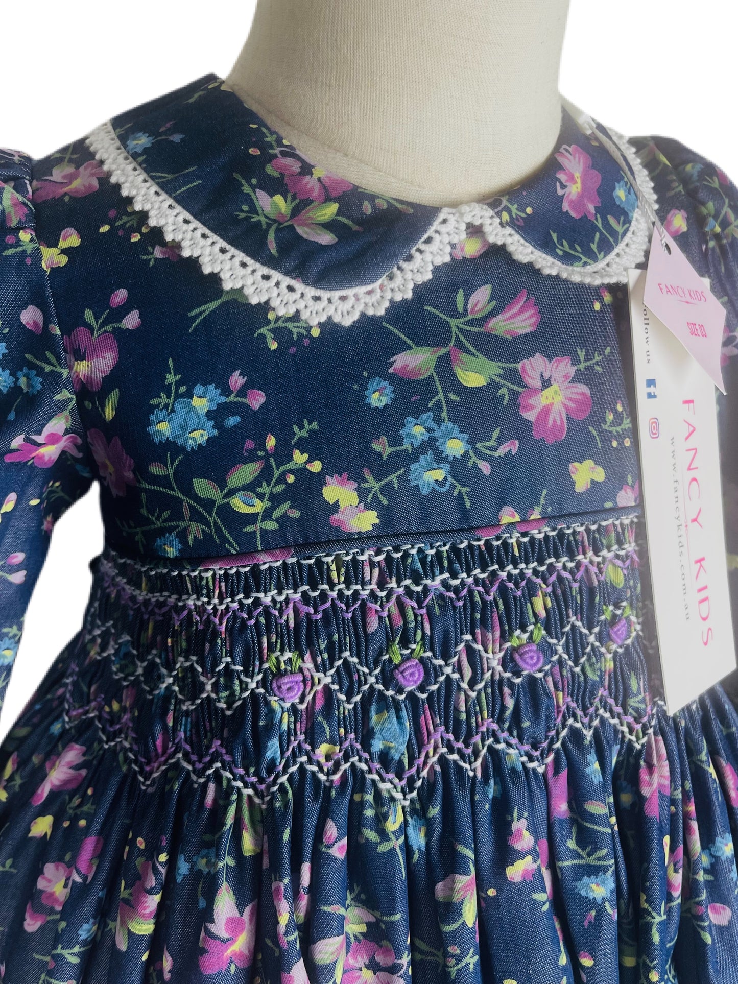 Martha hand smocked long sleeve winter dress