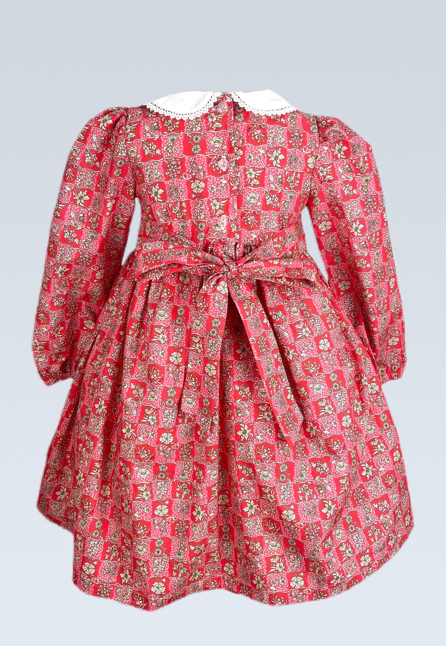 Audrey hand smocked long sleeve red floral dress