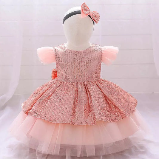 Sequins party dress- peach colour