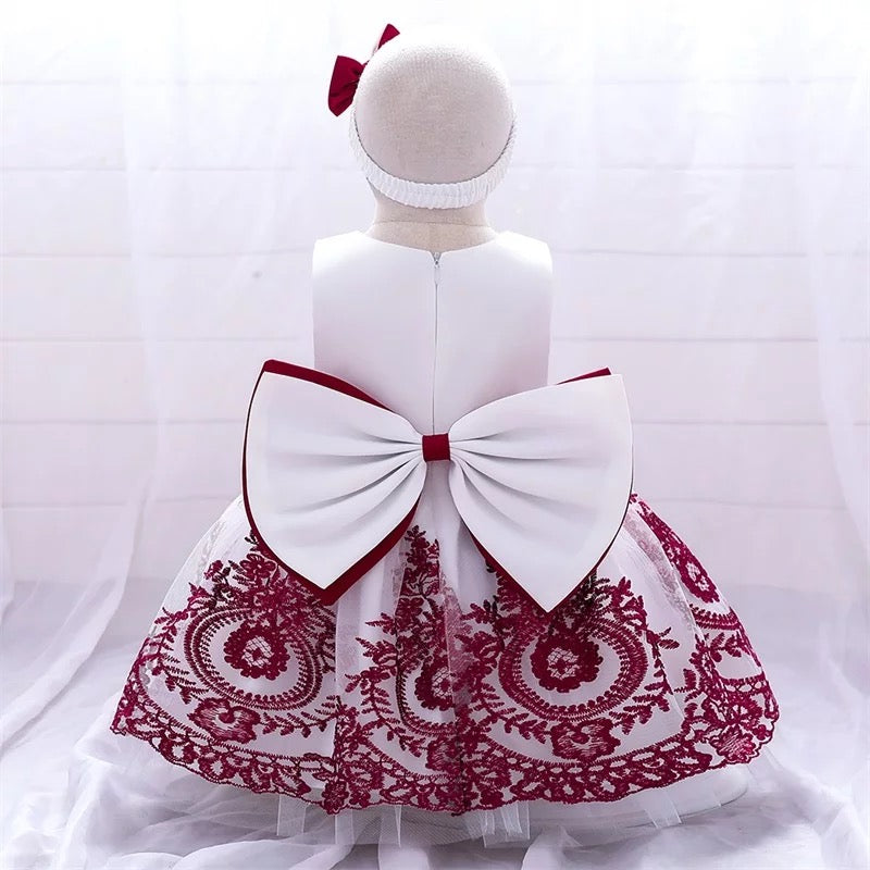 Fancy bow white and red dress