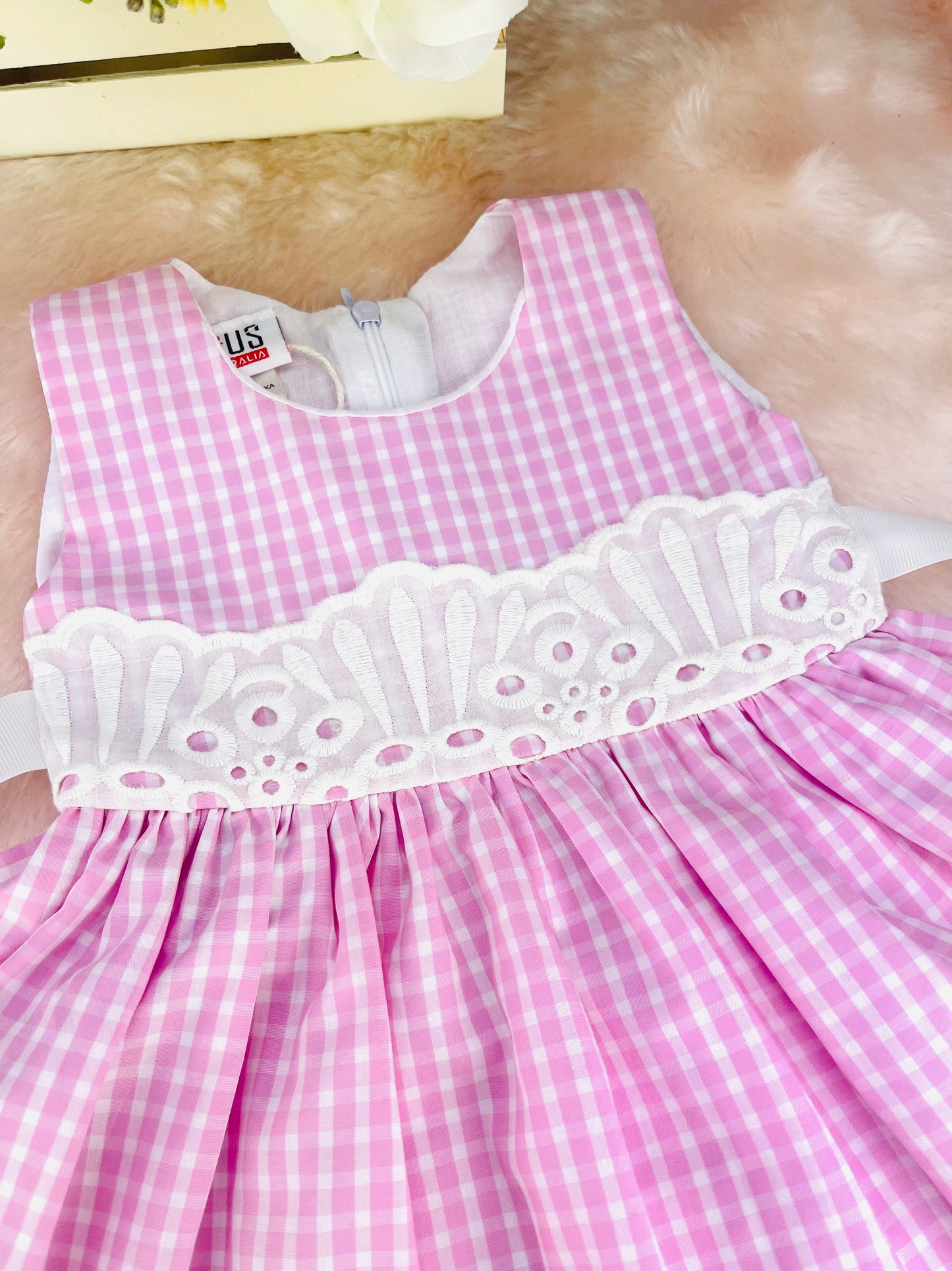 Pink colour checked summer cotton dress