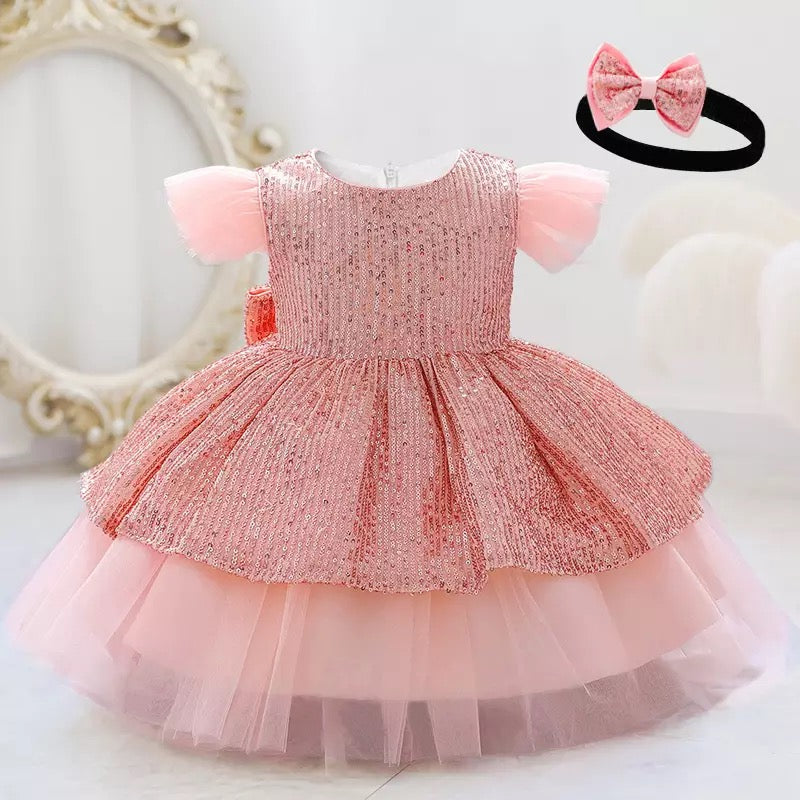 Sequins party dress- peach colour