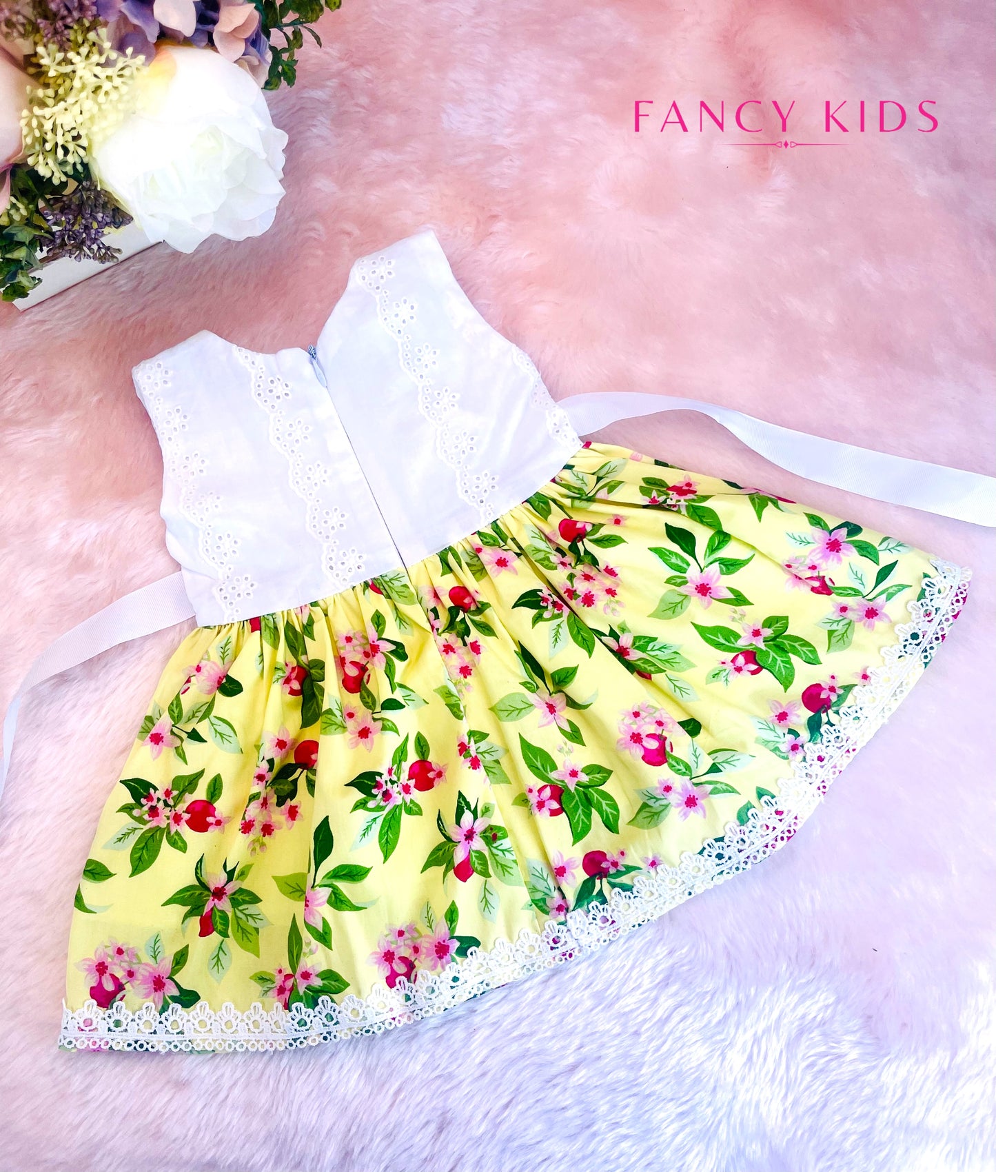 Yellow colour Floral summer cotton dress