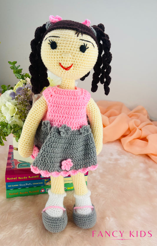 Fancy girl Olivia- Hand knitted stuffed doll