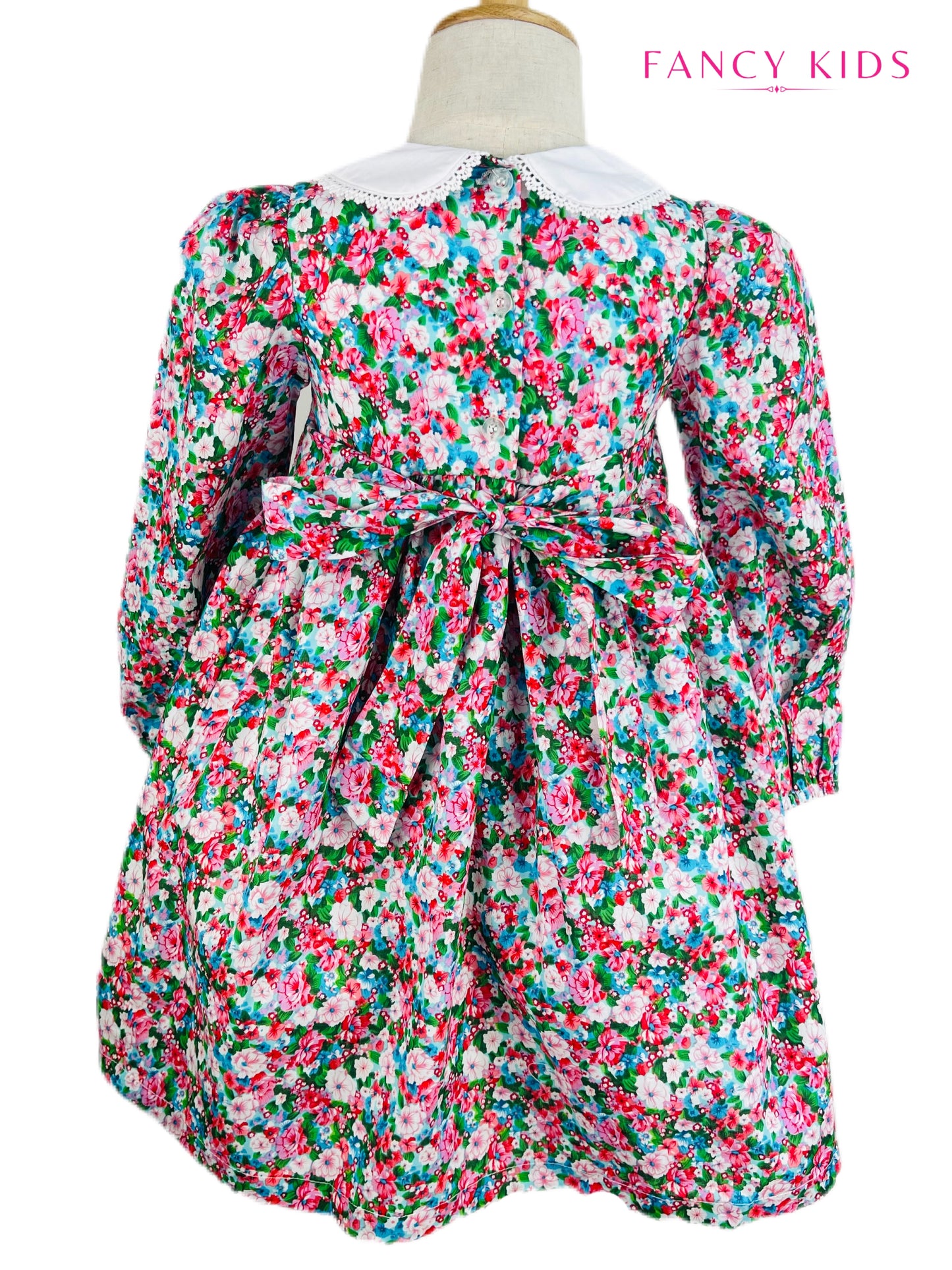 Diana hand smocked long sleeve floral dress