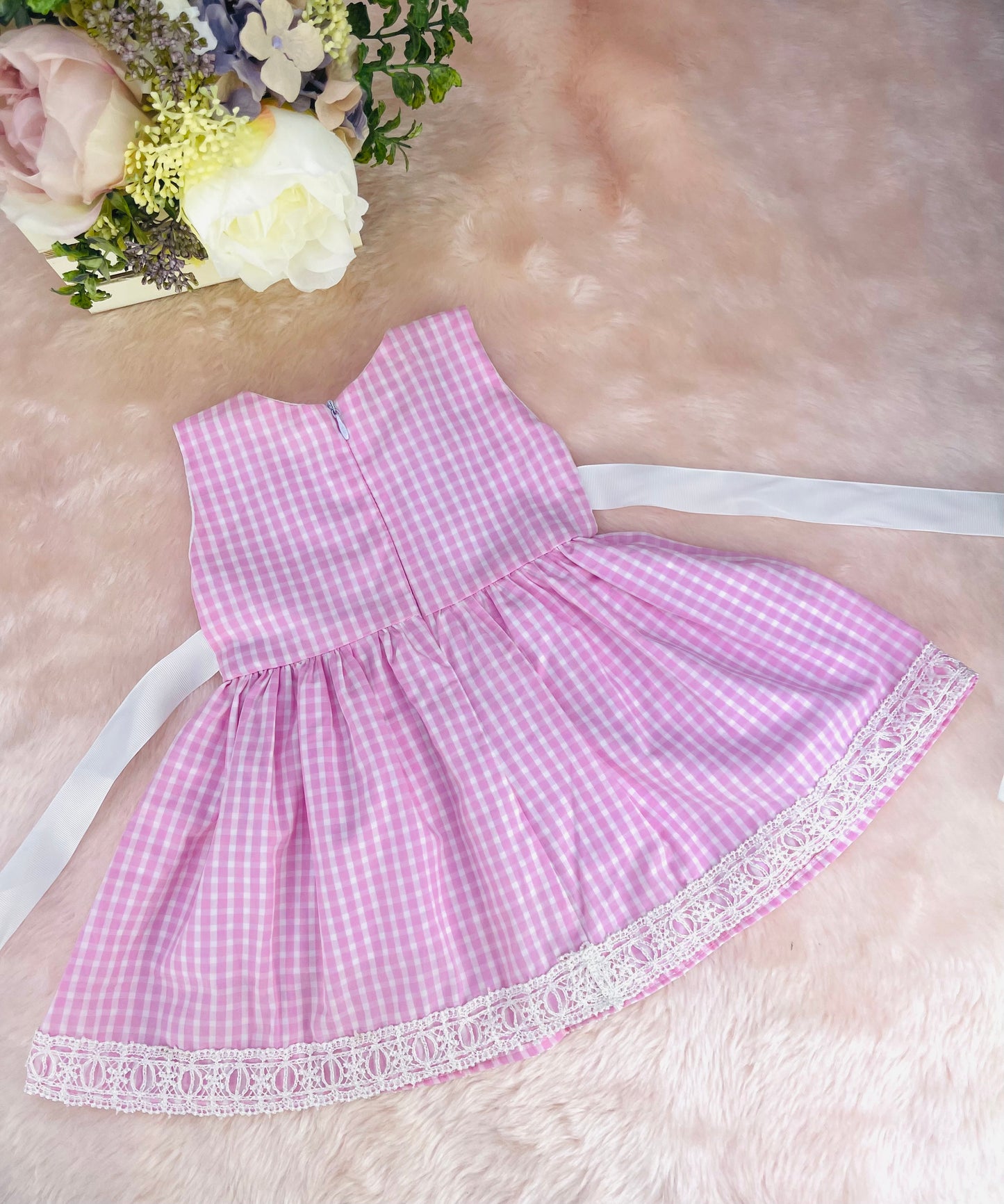 Pink colour checked summer cotton dress