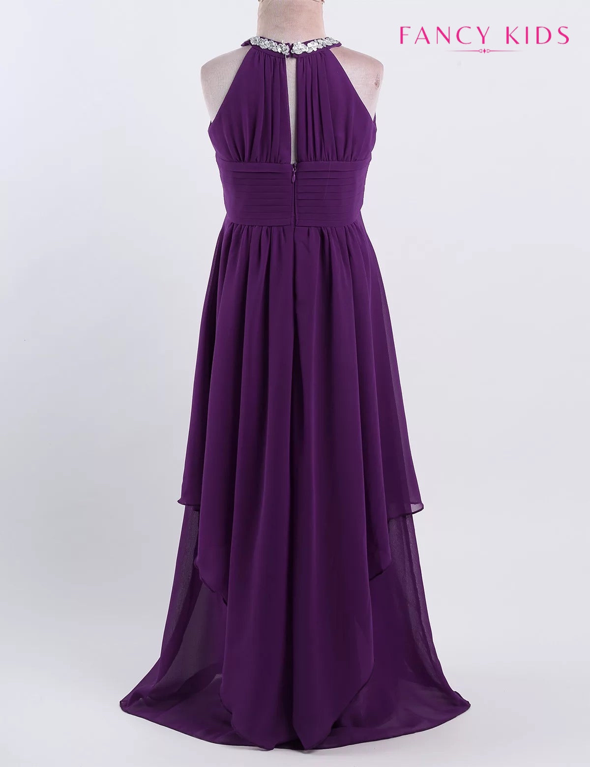 Purple colour flower girl dress- high neck-chiffon