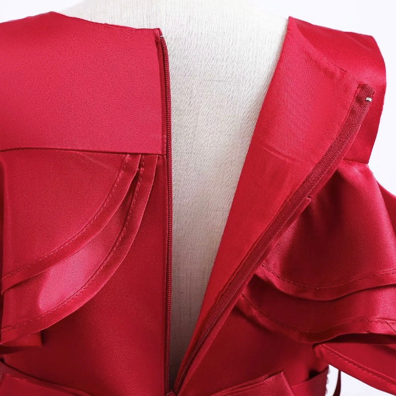 Red colour long part dress