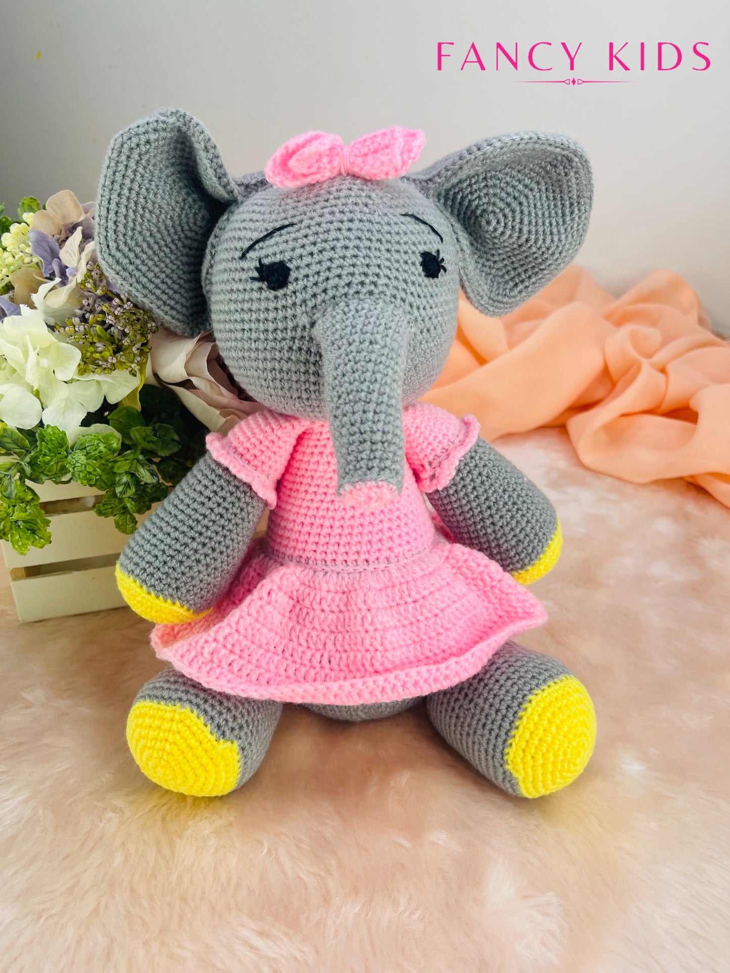 Pink Elephant-Hand knitted stuffed toy