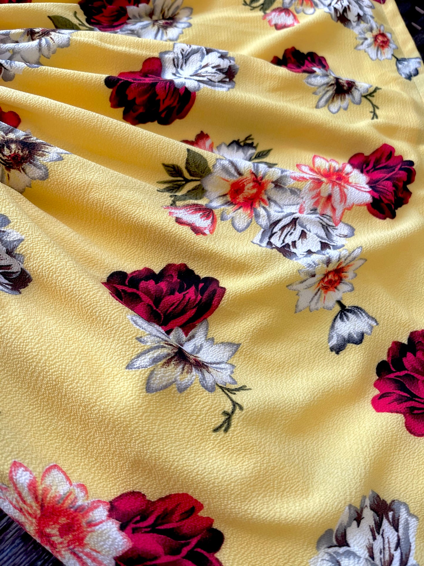 Silk crepe Summer floral dress with frill collar