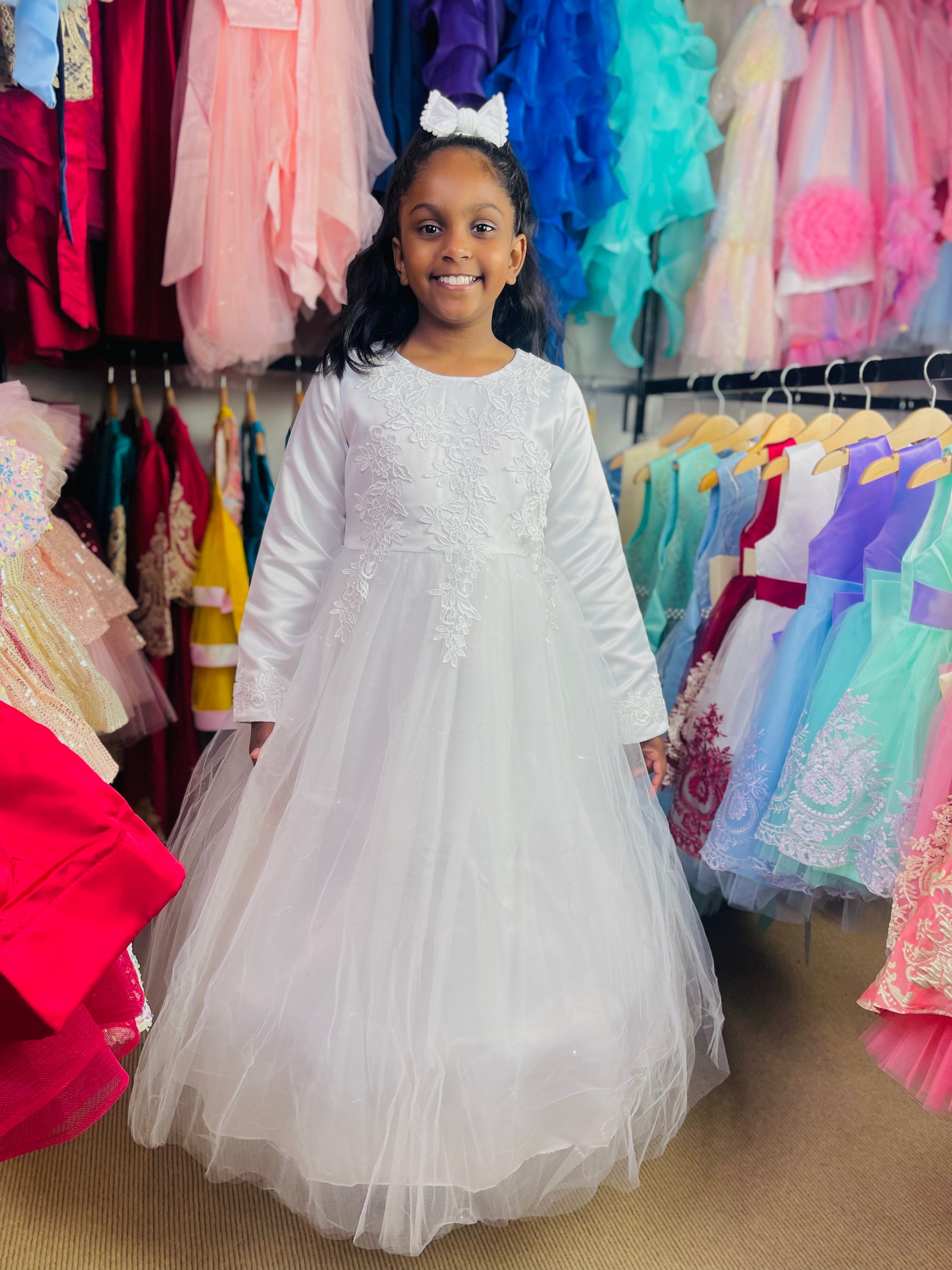 Isabella White long dress with long sleeves Fancy Kids