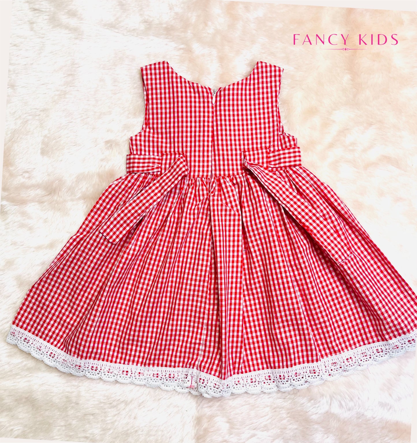 Red checked embroidered baby dress
