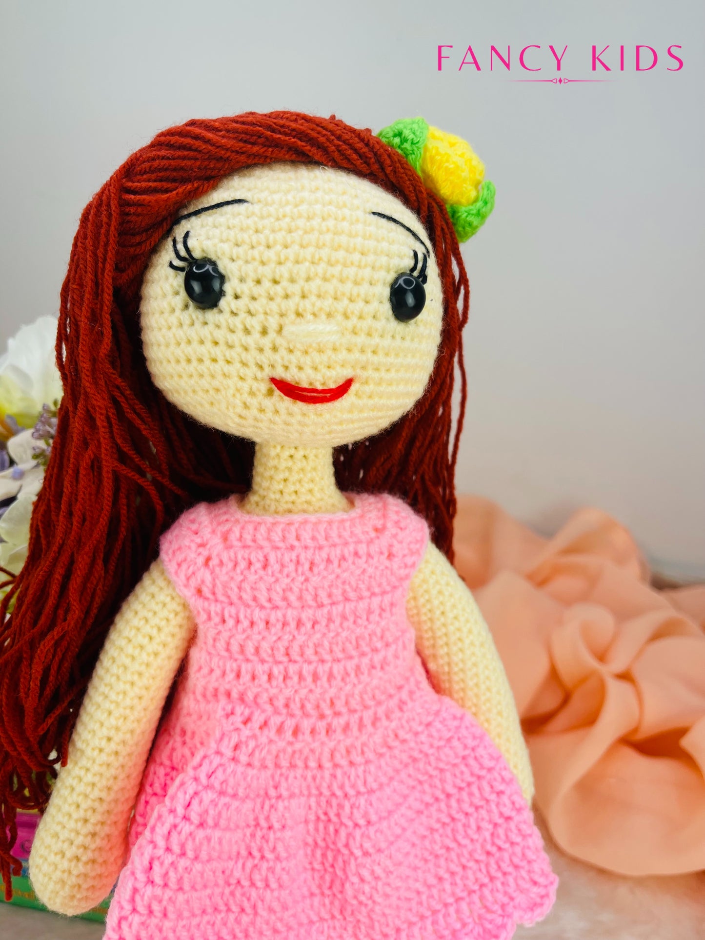 Fancy girl-pink colour doll - Hand knitted stuffed toy