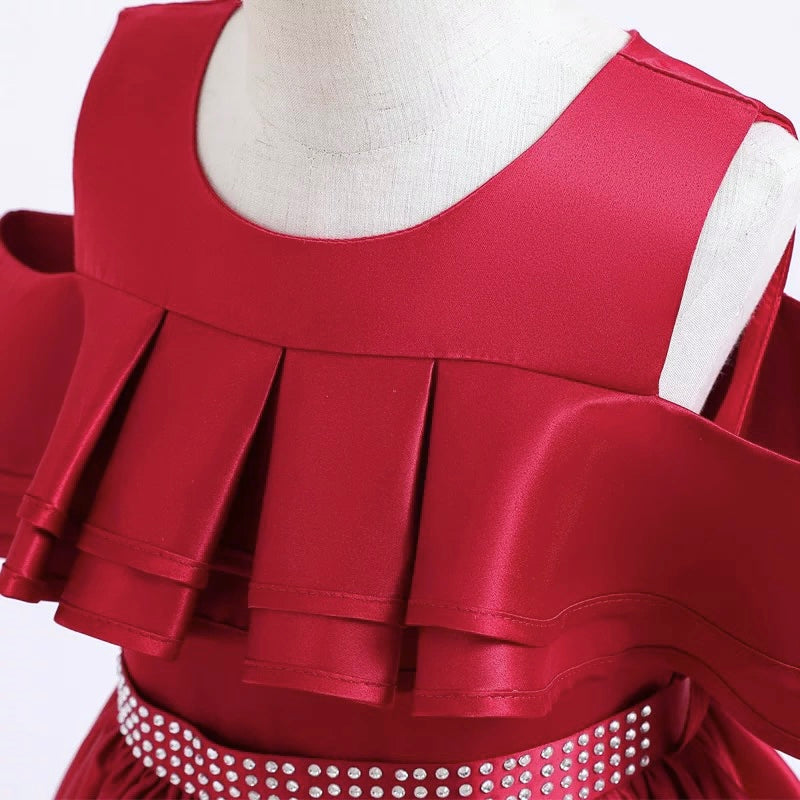 Red colour long part dress