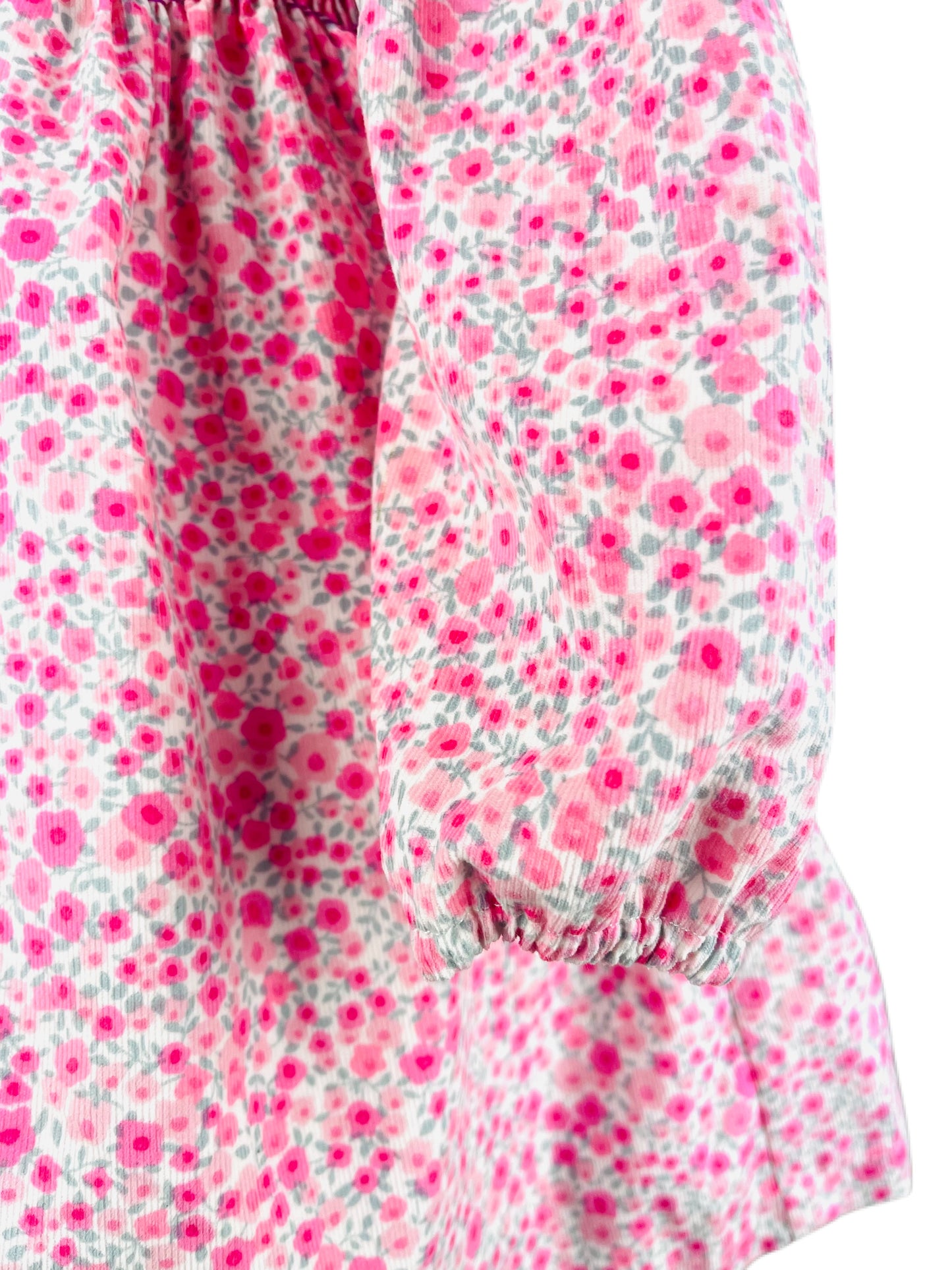 Anna hand smocked pink floral long sleeve winter dress