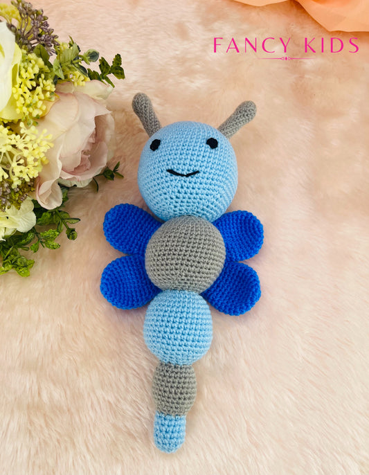 Blue butterfly- Hand knitted stuffed toy