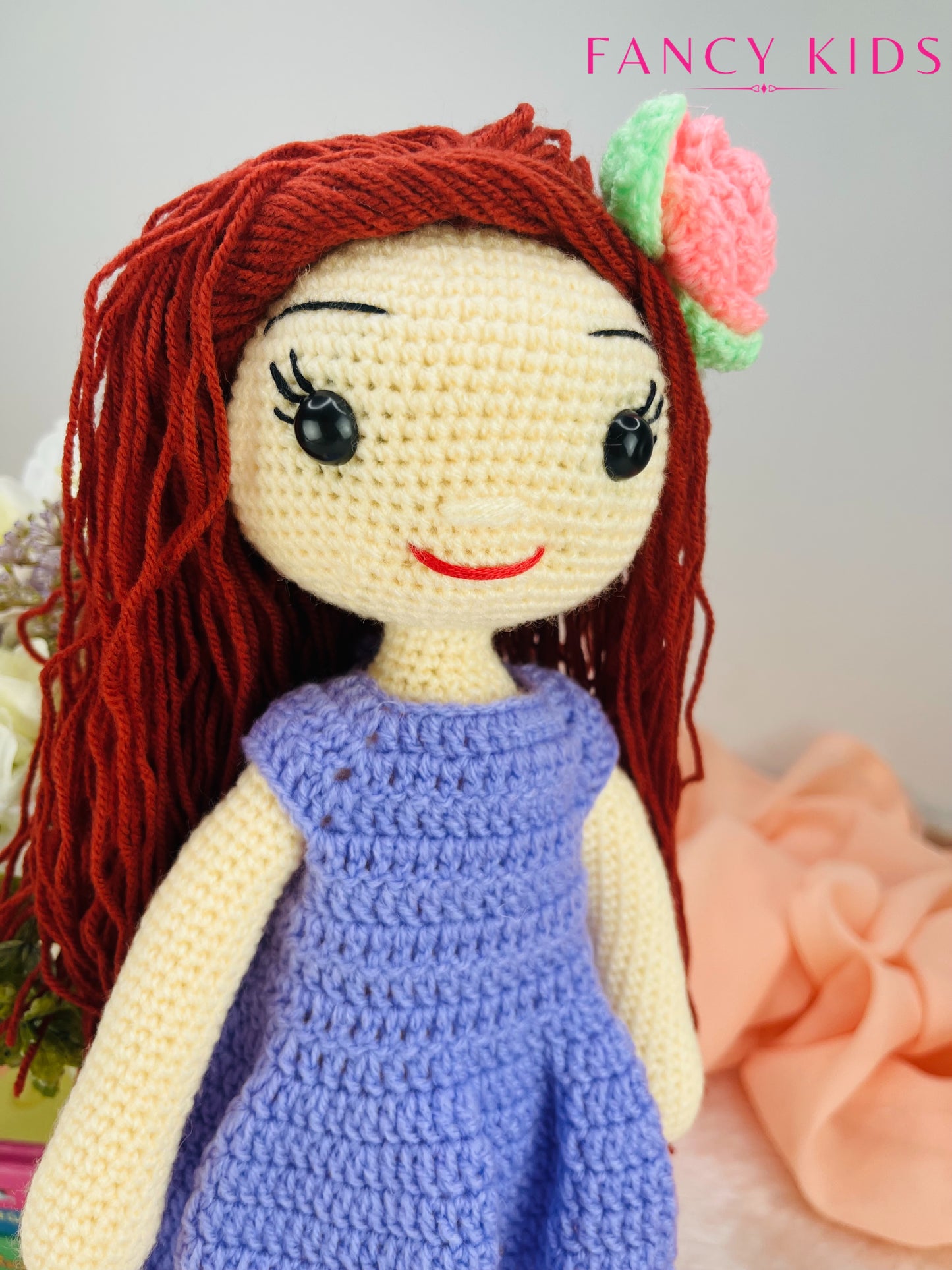 Fancy girl-purple colour doll - Hand knitted stuffed toy