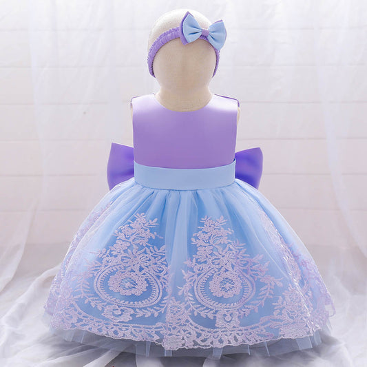 fancy bow blue and purple dress