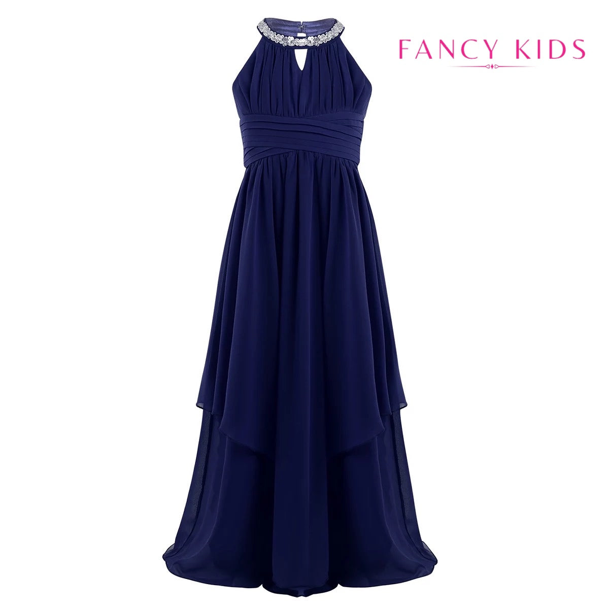 Navy blue halter neck flower girl dress-Navy blue