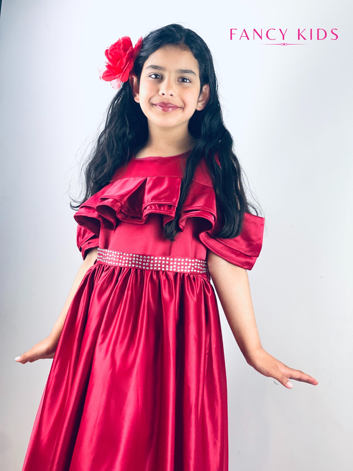 Burgundy colour off shoulder long dress