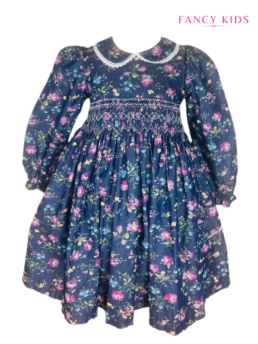 Martha hand smocked long sleeve winter dress