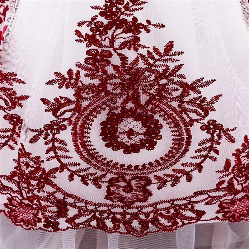 Fancy bow white and red dress