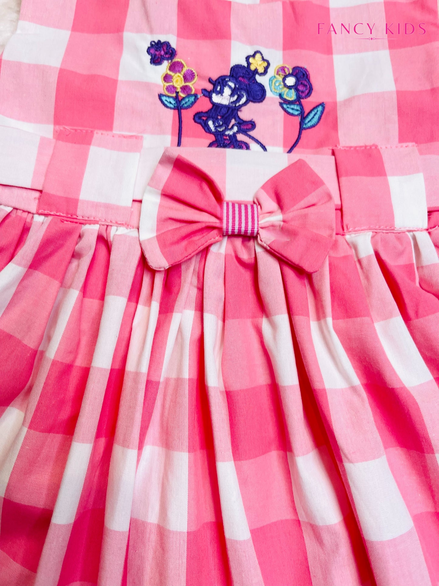 Pink checked embroidered baby dress
