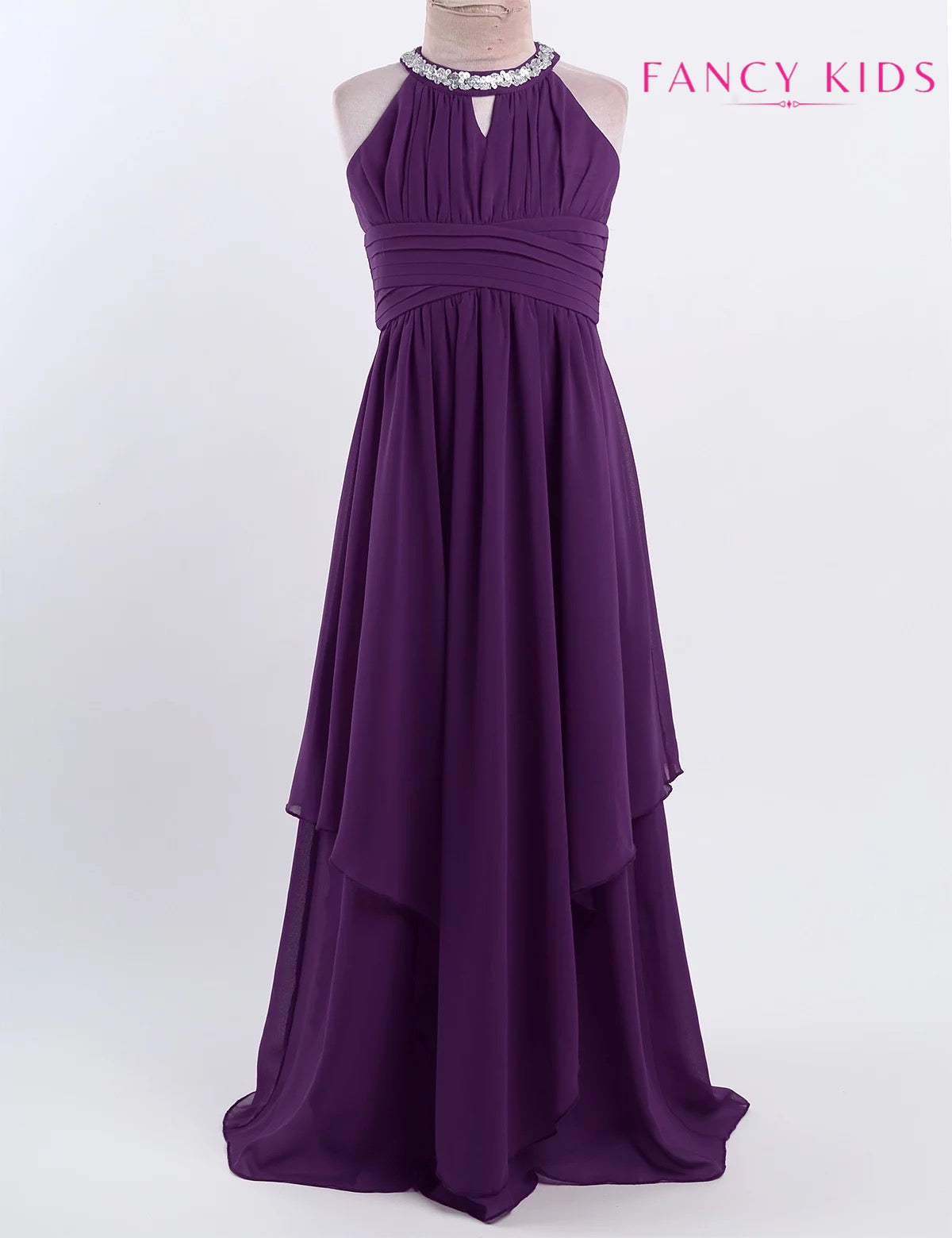 Purple colour flower girl dress- high neck-chiffon