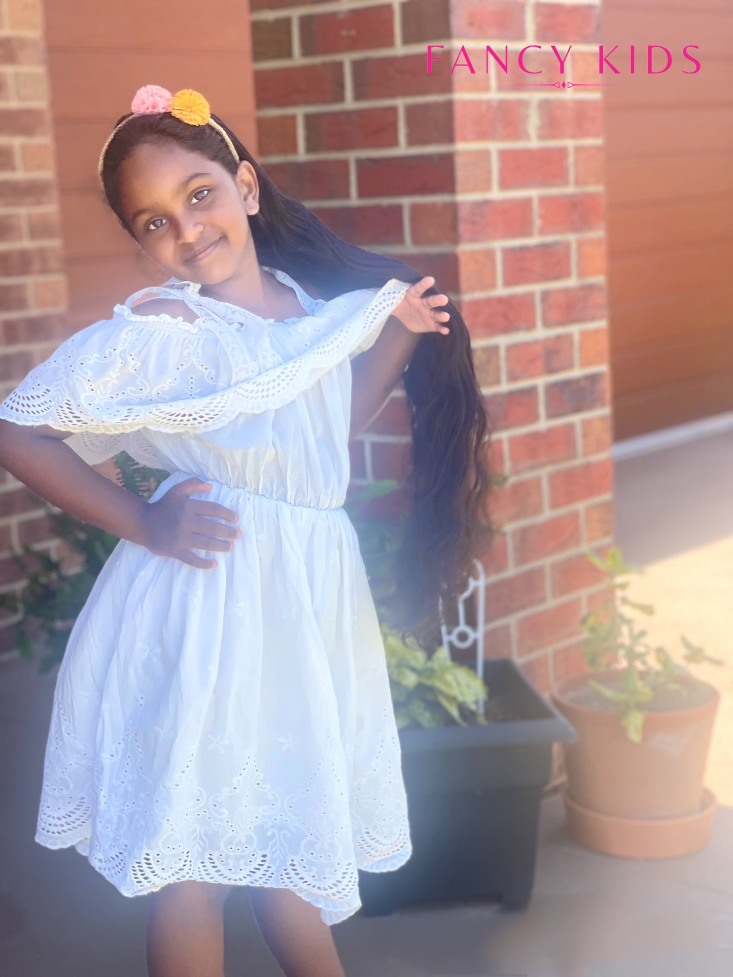 Off the shoulders white embroidered summer dress