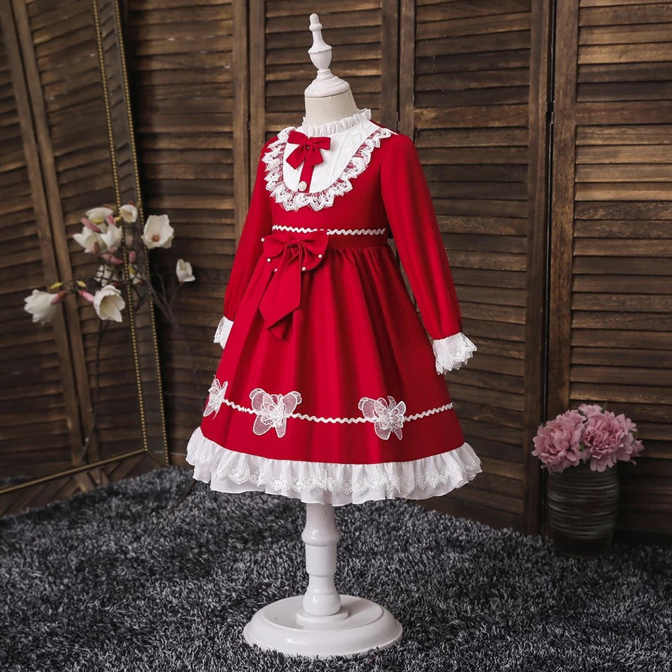 Red and white long sleeve Lolita dress
