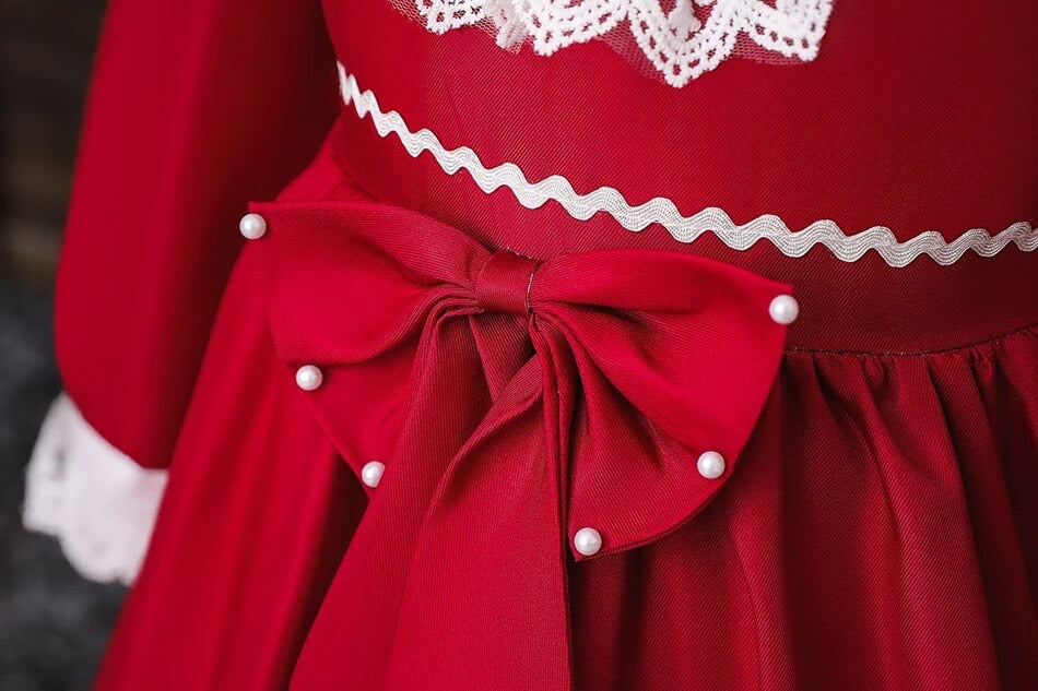 Red and white long sleeve Lolita dress