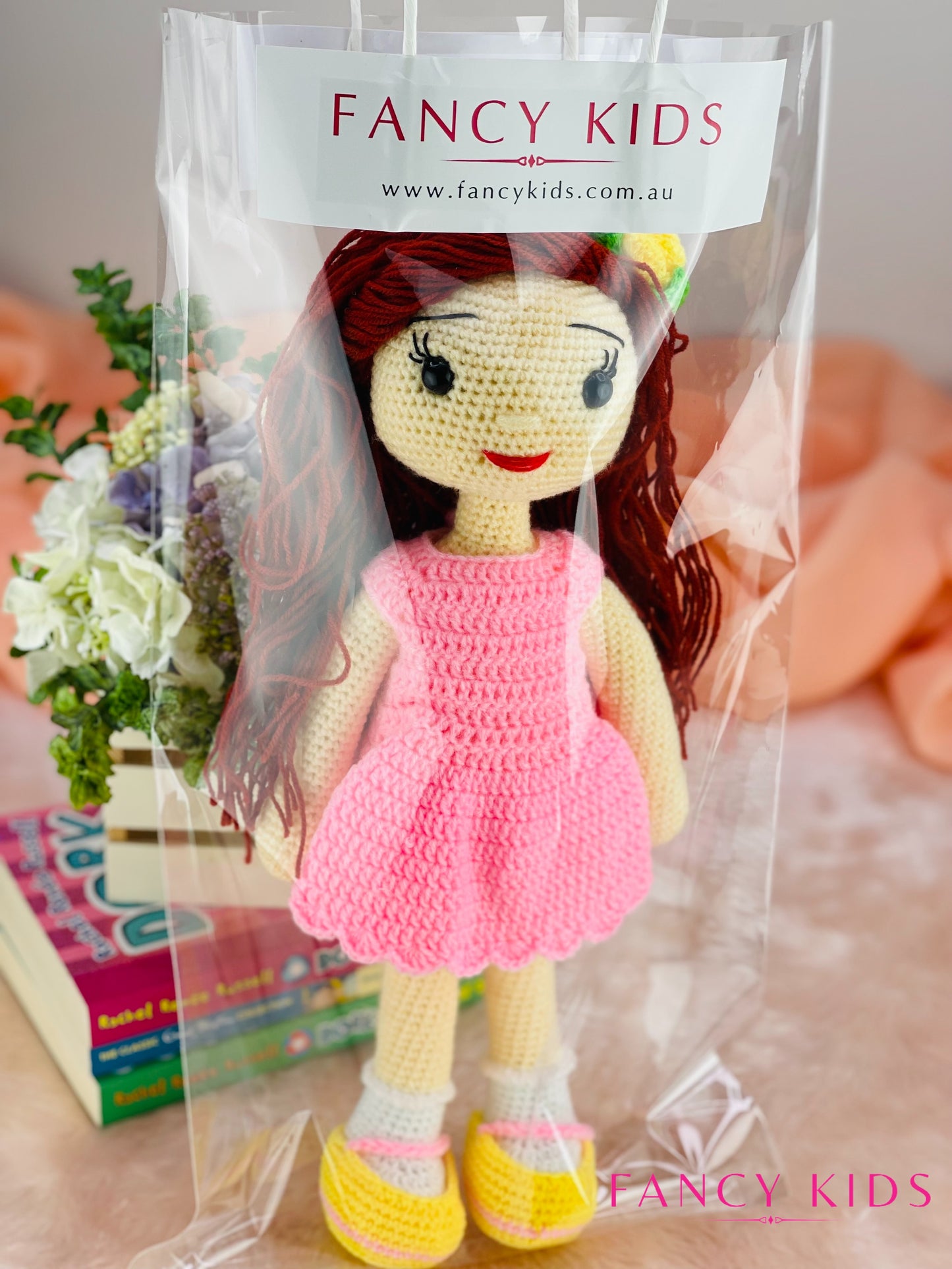 Fancy girl-pink colour doll - Hand knitted stuffed toy