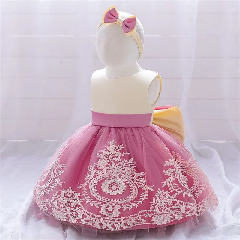 Fancy bow pink and cream dress