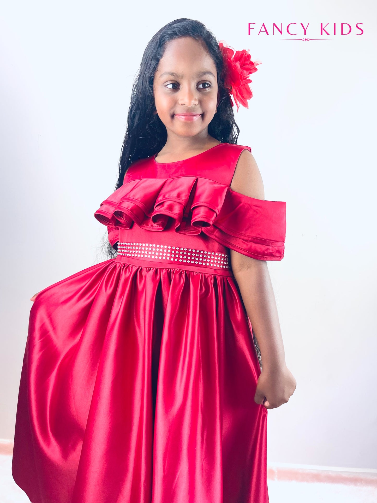 Burgundy colour off shoulder long dress