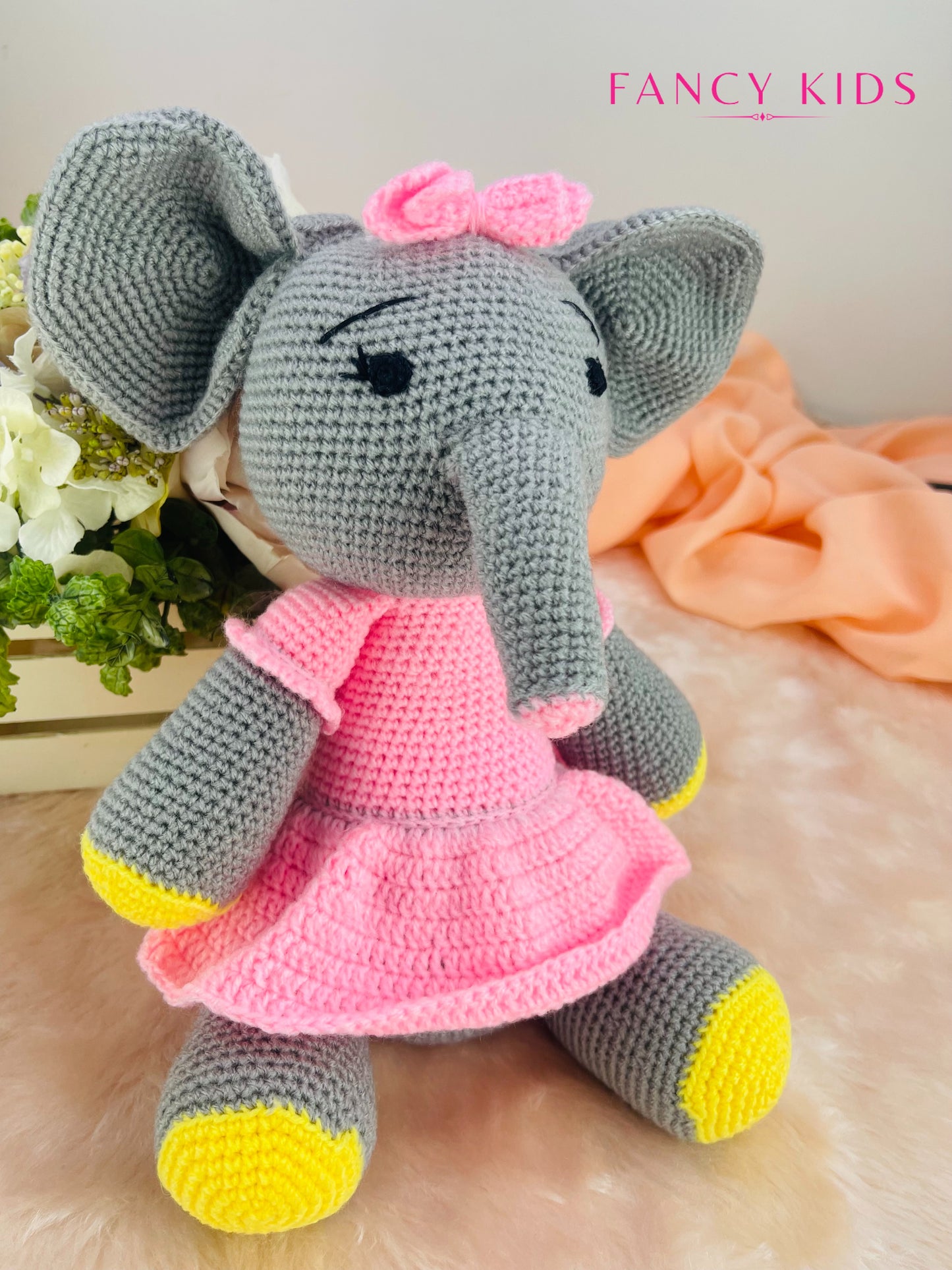 Pink Elephant-Hand knitted stuffed toy
