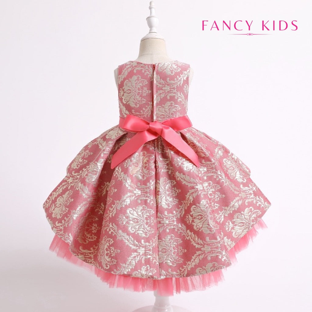 Peach colour embroidered tulle party dress