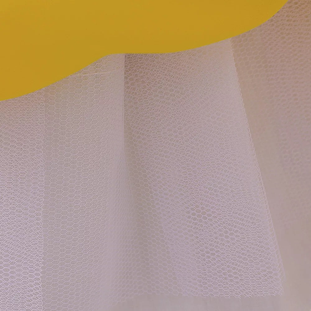 Yellow colour layered dress with 3D flower