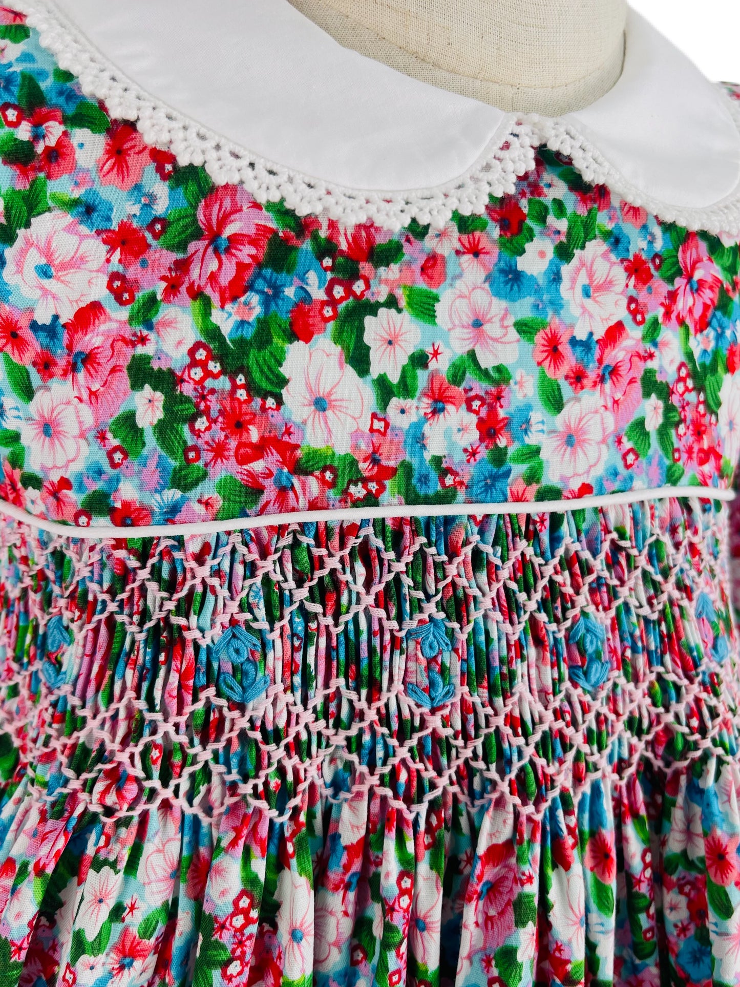 Diana hand smocked long sleeve floral dress