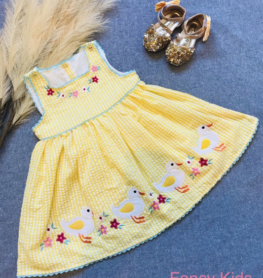 My little duck dress appliqué and embroidered