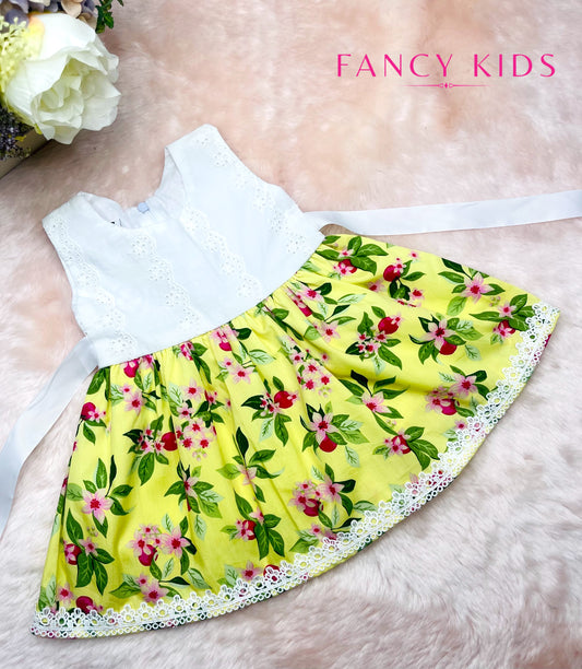 Yellow colour Floral summer cotton dress