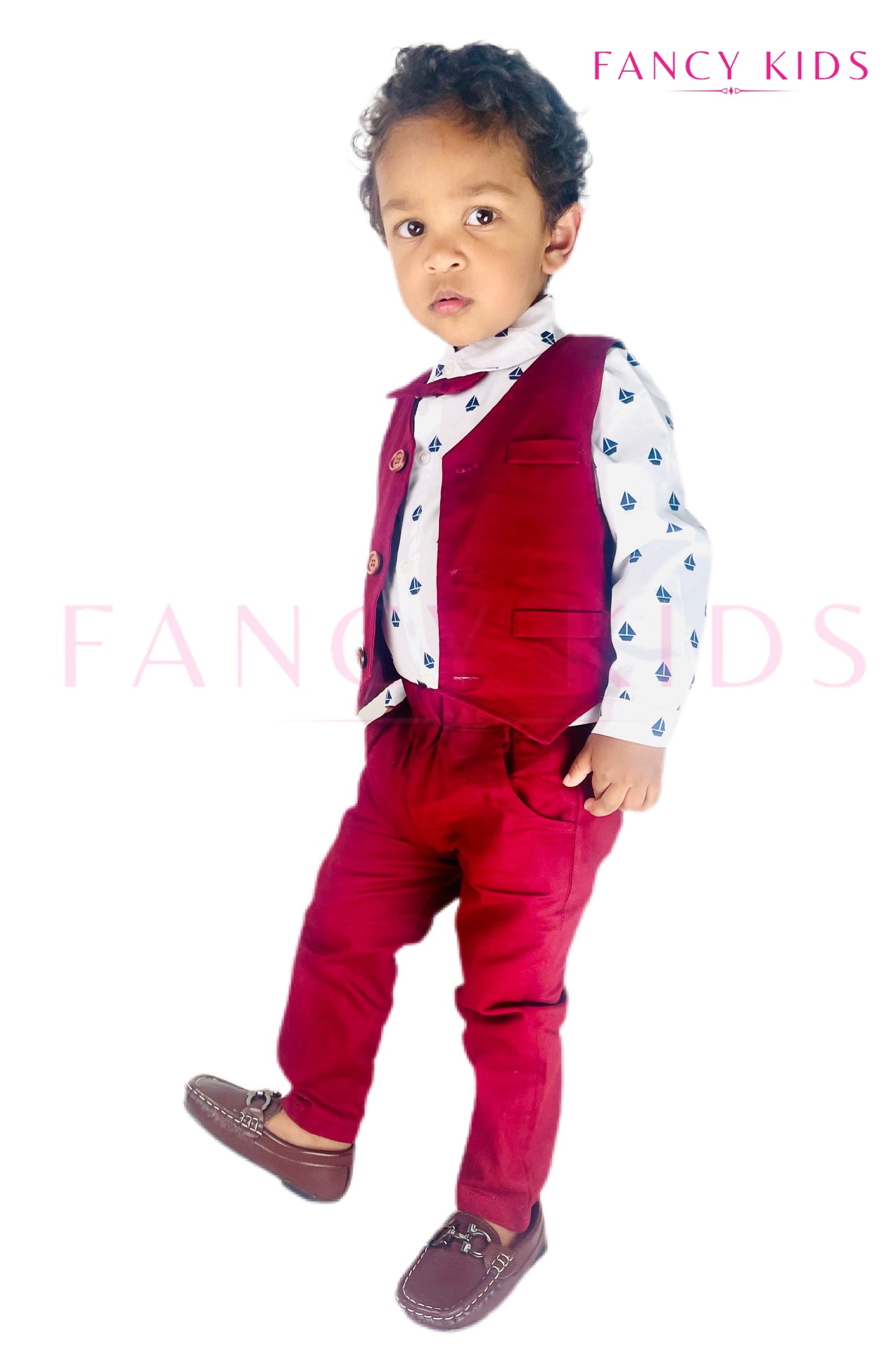 George Boys party outfit-red long sleeve