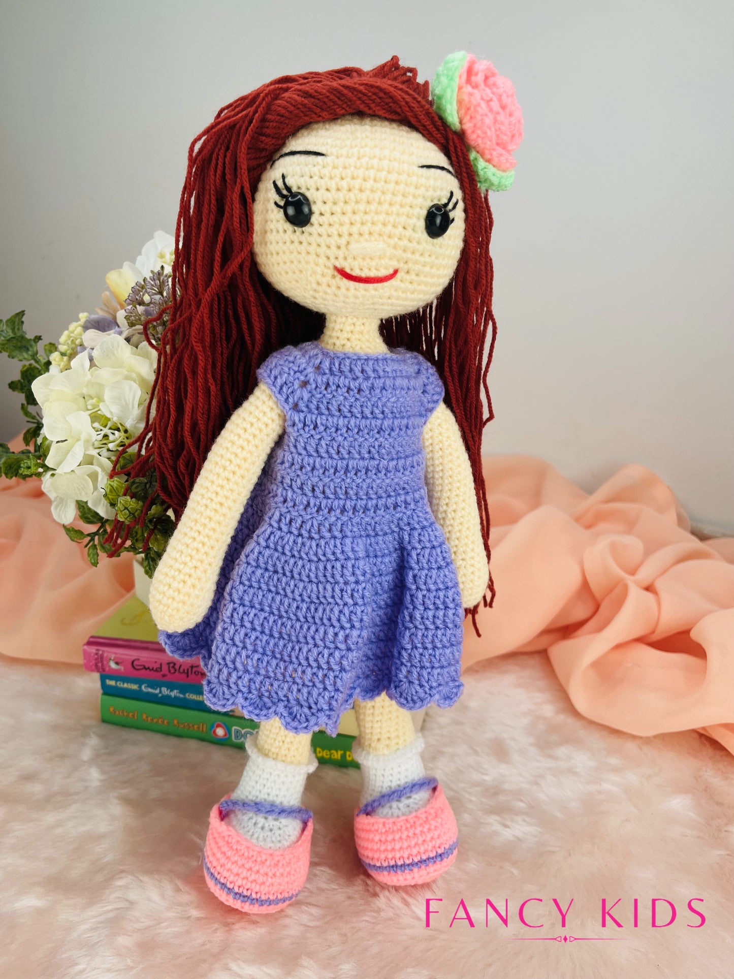 Fancy girl-purple colour doll - Hand knitted stuffed toy