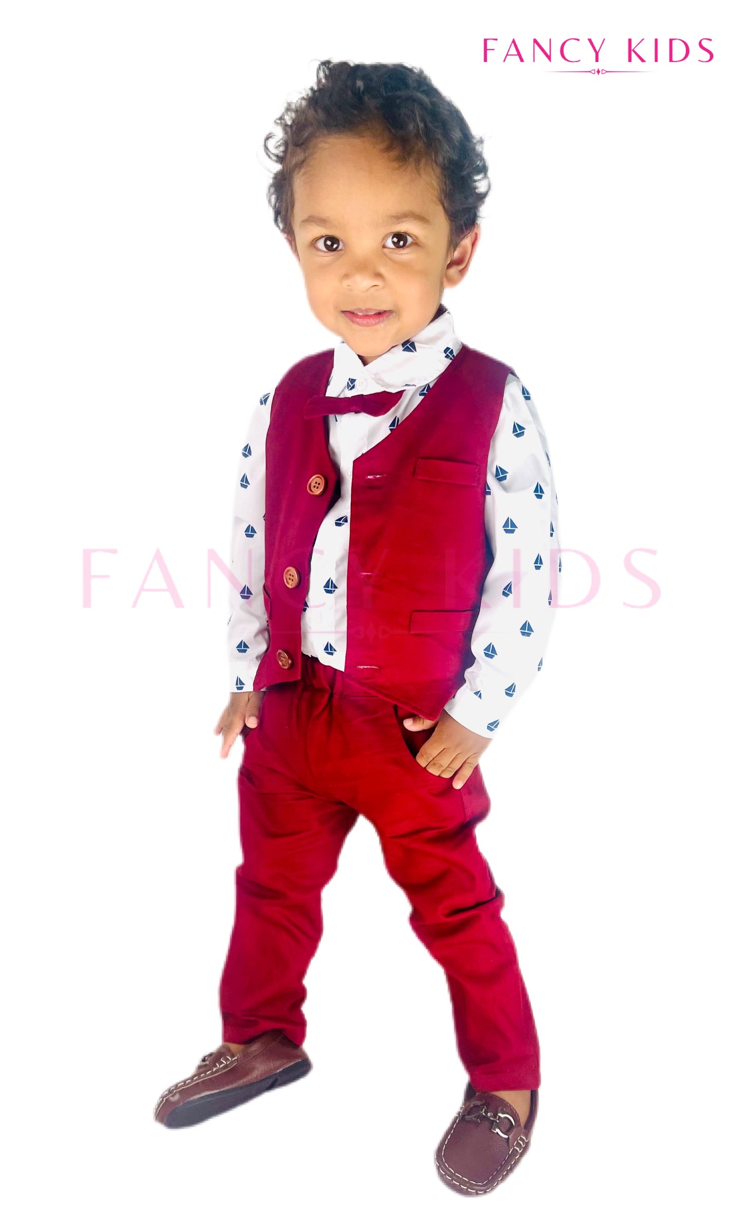 George Boys party outfit-red long sleeve