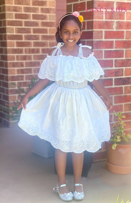 Off the shoulders white embroidered summer dress