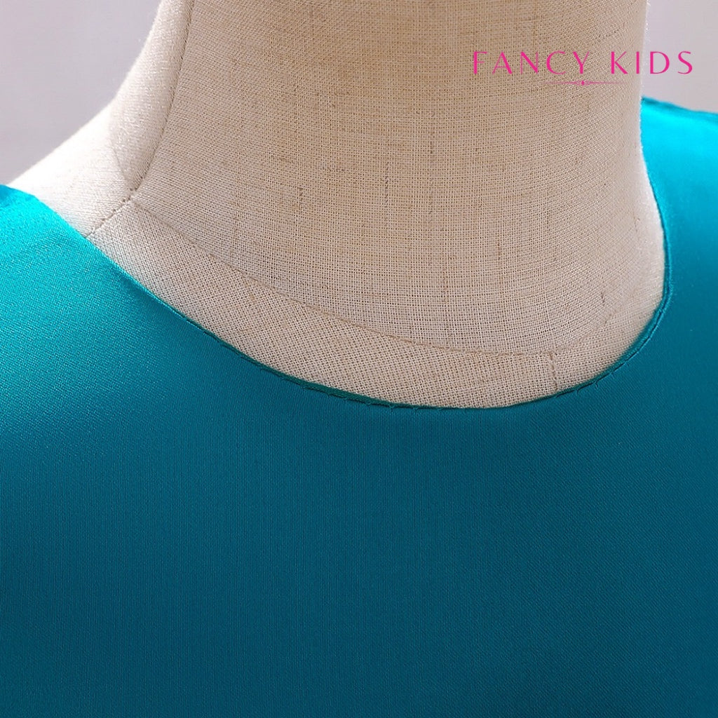 Green colour double bow tulle dress with headband