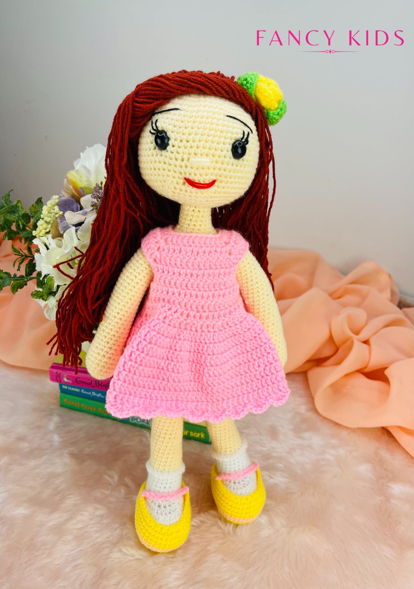Fancy girl-pink colour doll - Hand knitted stuffed toy