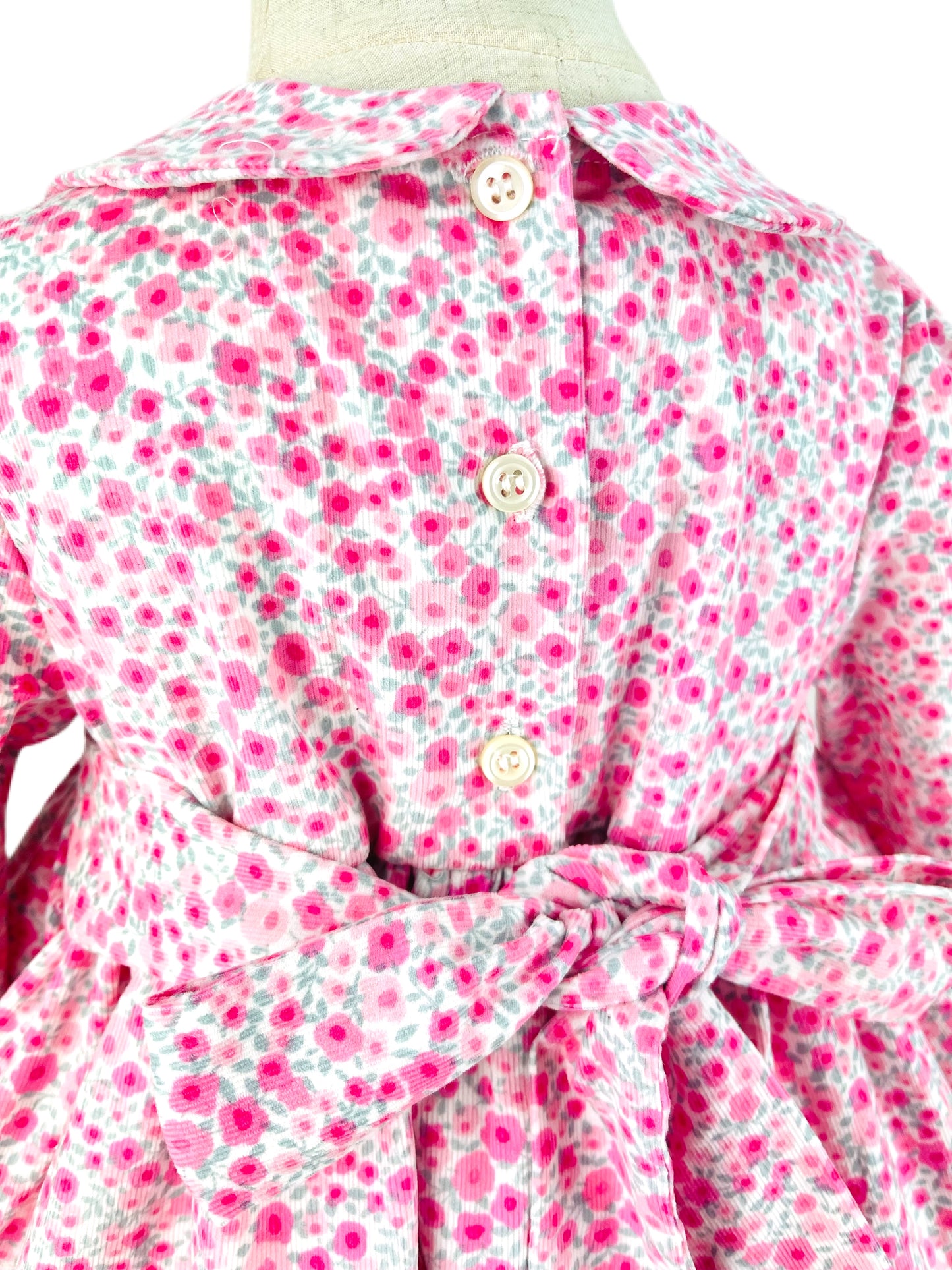 Anna hand smocked pink floral long sleeve winter dress